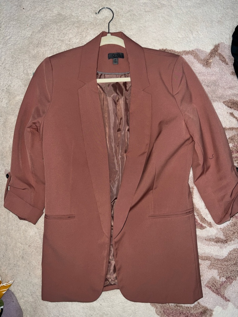 One by Chapter One Open-Front Longline Blazer in Dusty Rose